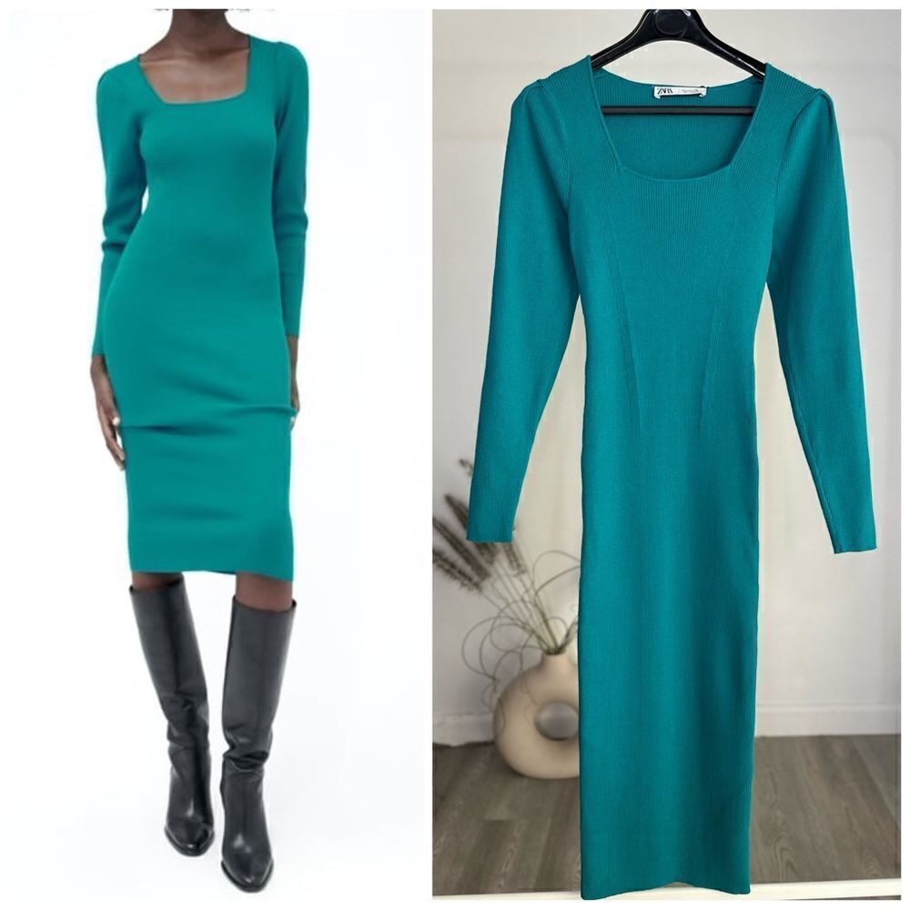 Zara Ribbedknit Dress Blue Green New Small